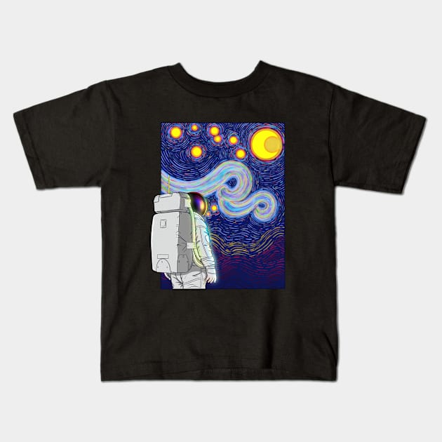 Starry Night In Space Kids T-Shirt by Artthree Studio